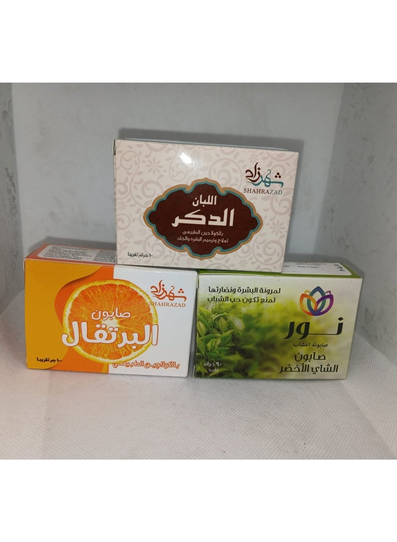 Nour Green Tea Herbal Soap for Skin Elasticity and Noseness to Prevent Acne Formation - 90 gm++ Orange soap + Frankincense (Offer)